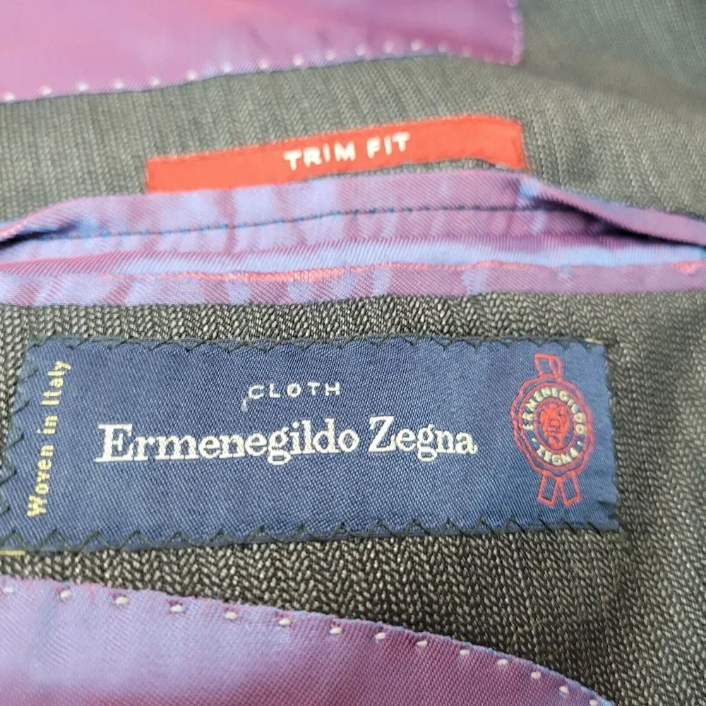 Saks Fifth Avenue RED Blazer Men 44L Grey Ermenegildo Zegna Silk Wool Italy Trim
